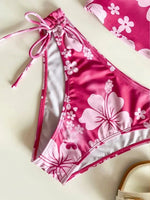 Sexy Yellow Floral Print Bikinis Set Women Halter Push Up Crop Top Swimsuit 2025 Beach Bathing Suit Lace Up High Waist Swimwear