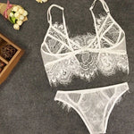 Lace Sexy Lingerie Bra Set Transparent Underwear Erotic Strappy HollowLingerie Set Hot Garter & Thong Women Porn White Bra Set