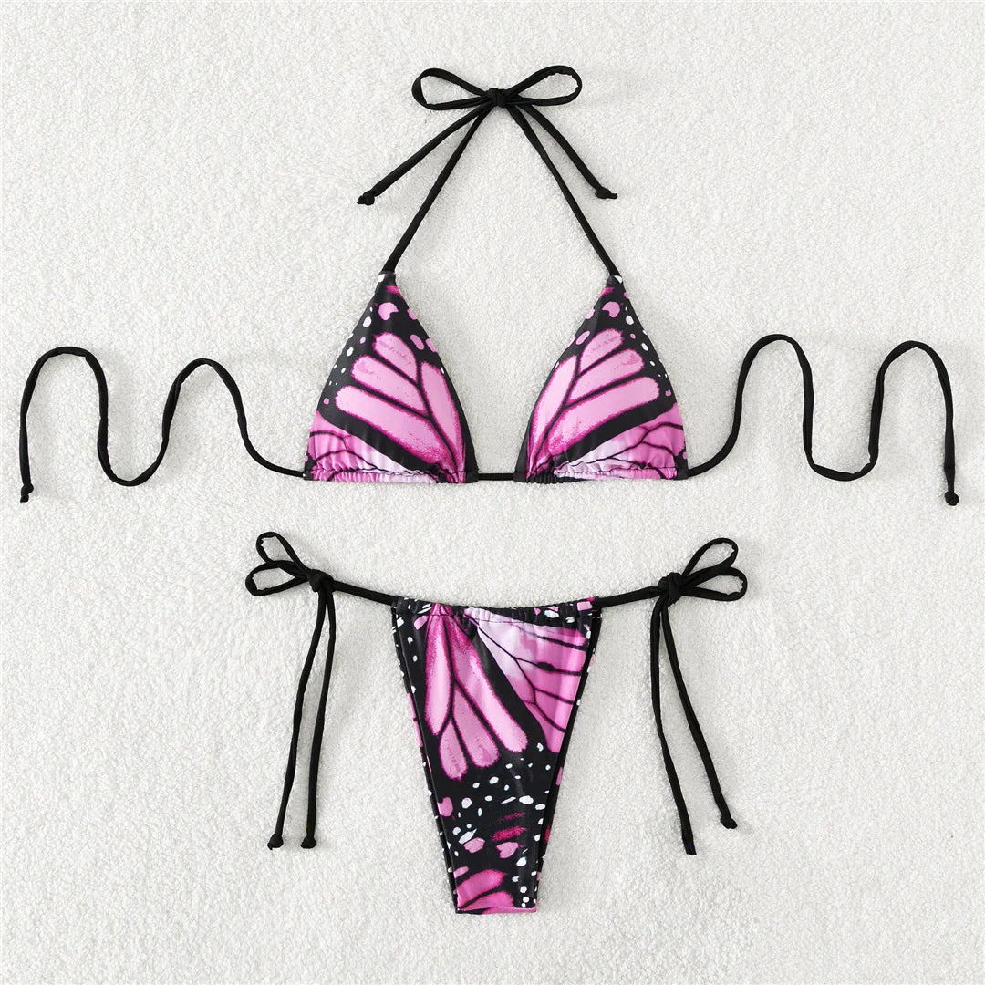 Sexy 4 Colors Printed Halter Padded Bikini Female Swimsuit Women Swimwear Two-pieces Bikini set Bather Bathing Suit Swim K4910