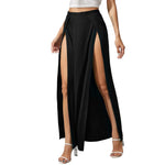 Sexy High Waist Women Elastic Side High Split Skirts Solid Loose Fit Sweat Absorption Summer Female Long Beachwear Skirts