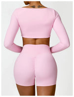 Hearuisavy Summer Casual Quick Dry Sportswear Women Square Neck Gym Top Women Fitness Sports Crop Top Long Sleeve Yoga Clothing