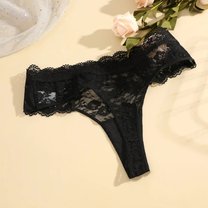 5Pcs Lace Sexy Thongs Women Low-Rise Briefs Sexy Soft Ladies Underwear Trendy Floral Underpants Female Flowery Panty Lingerie