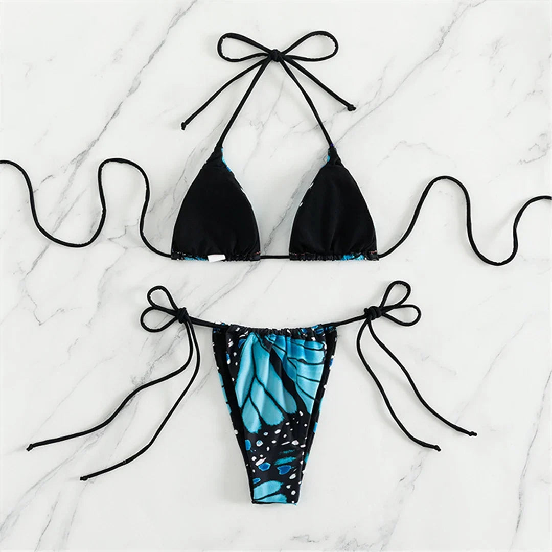 Sexy 4 Colors Printed Halter Padded Bikini Female Swimsuit Women Swimwear Two-pieces Bikini set Bather Bathing Suit Swim K4910