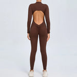 Hearuisavy Summer V Back Sports Jumpsuit Yoga Clothes Rompers Women Long Sleeveles Workout Bodysuits Backless One-piece Suit