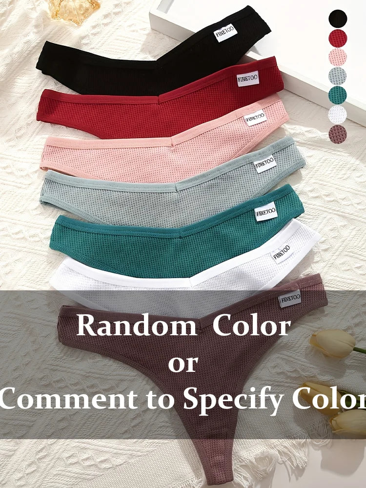 New 7Pcs Women Cotton Waffle Style G-string Panties Ladies Soft Thongs Female S-XL Low-Rise T-Back Panties Bikini Underwear 2024