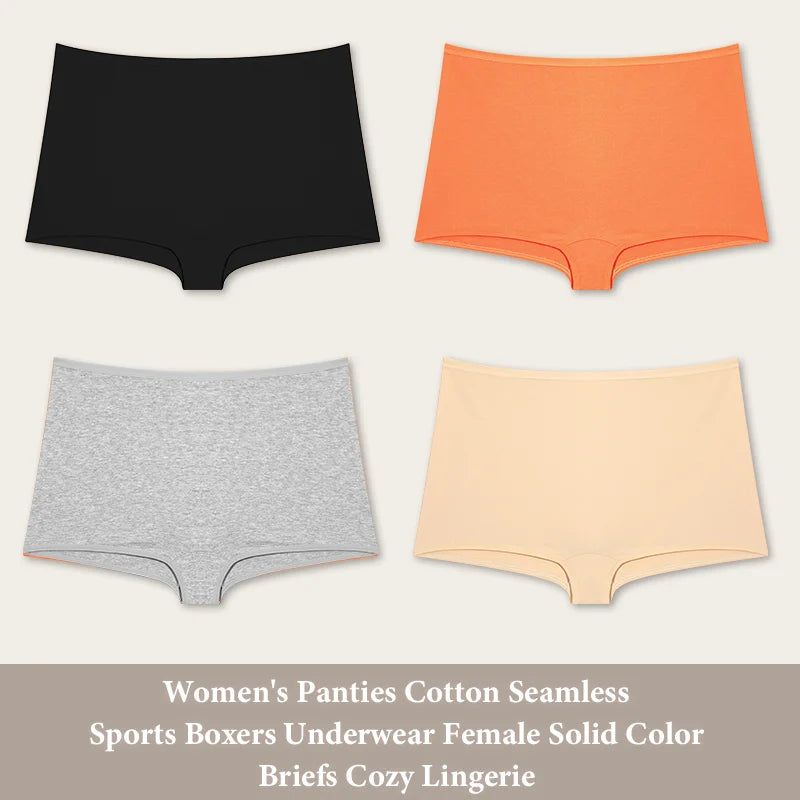 New 4PCS Women's Panties Cotton Seamless Sports Boxers Underwear Female Solid Color Cozy Lingerie Intimate Underpants XS-XL
