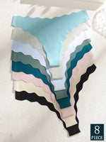 8PCS Women Seamless Panties Ultra-thin Panties Women Ice Silk Wavy Design Underwear Sexy Panty Low Waist G-string Female Solid