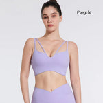DIAS FIT JOY Women's Double Thin Shoulder Strap Yoga Vest with Chest Mat Sports Underwear V-neck Fitness Bra Yoga Back Beauty