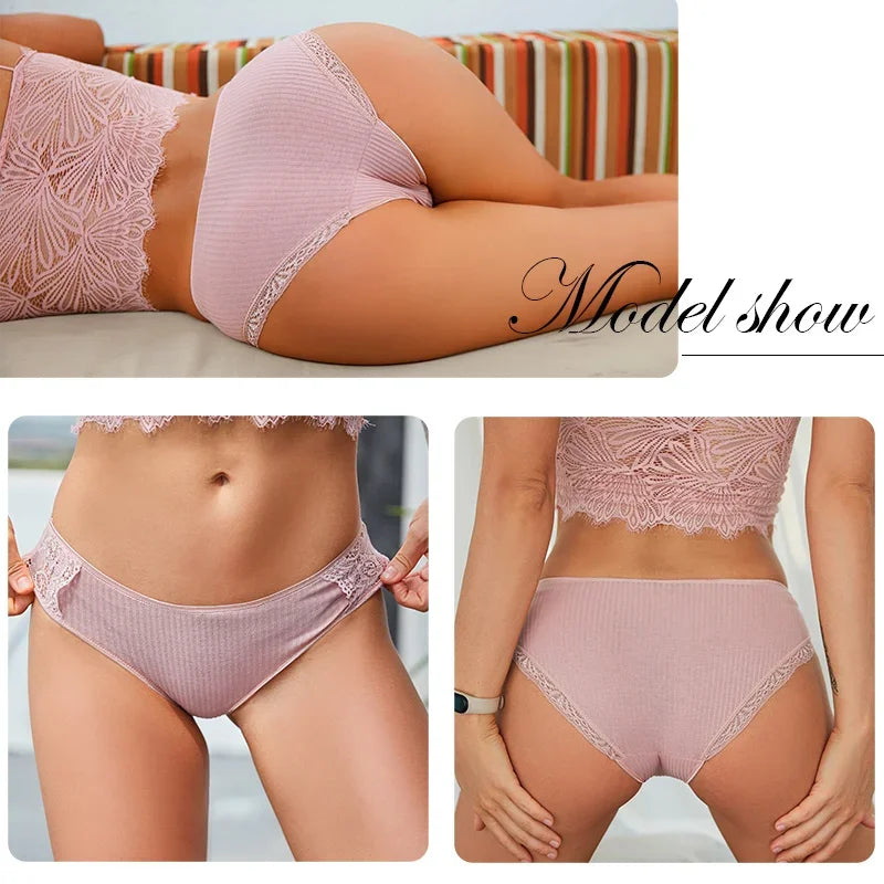 New 3Pcs/set Women's Cotton Panties M-2XL Women Patchwork Lace Underwear Sexy Low Waist Briefs Ladies Comfortable Underpants