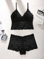 2 Sets Lace Women's Underwear Set Sexy Mesh Unlined Wireless Bra Soft Female Lace Panties Lingerie Set
