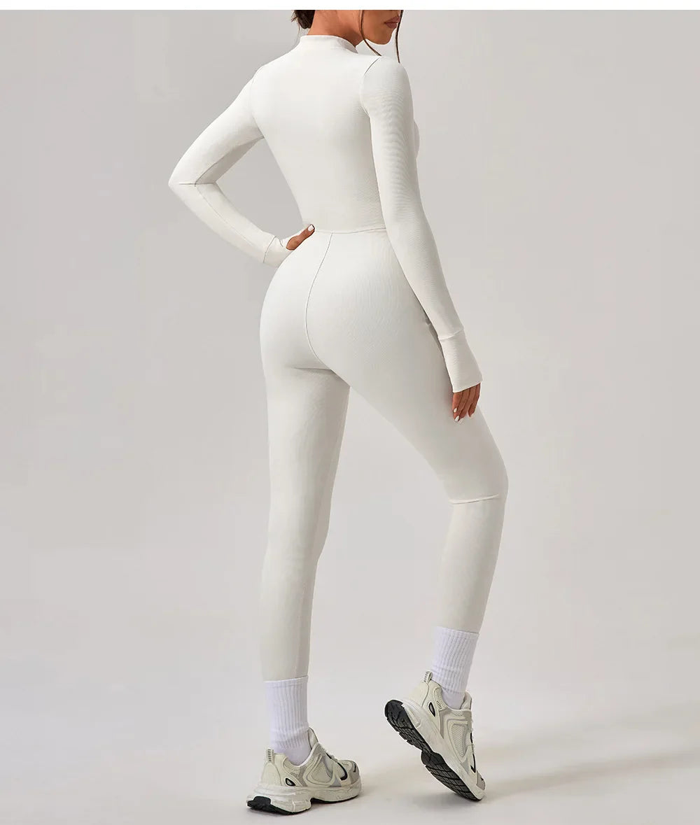 Women's Jumpsuits One-Piece Suit Yoga Set Zipper Long Sleeve Gym Push Up Workout Clothes Fitness Bodysuit Sportswear Tracksuit