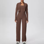 Yoga Set 3PCS Women Workout Sets Sportswear Gym Clothing Fitness zipper Long Sleeve High Waist Leggings Sports Suits Yoga Suit