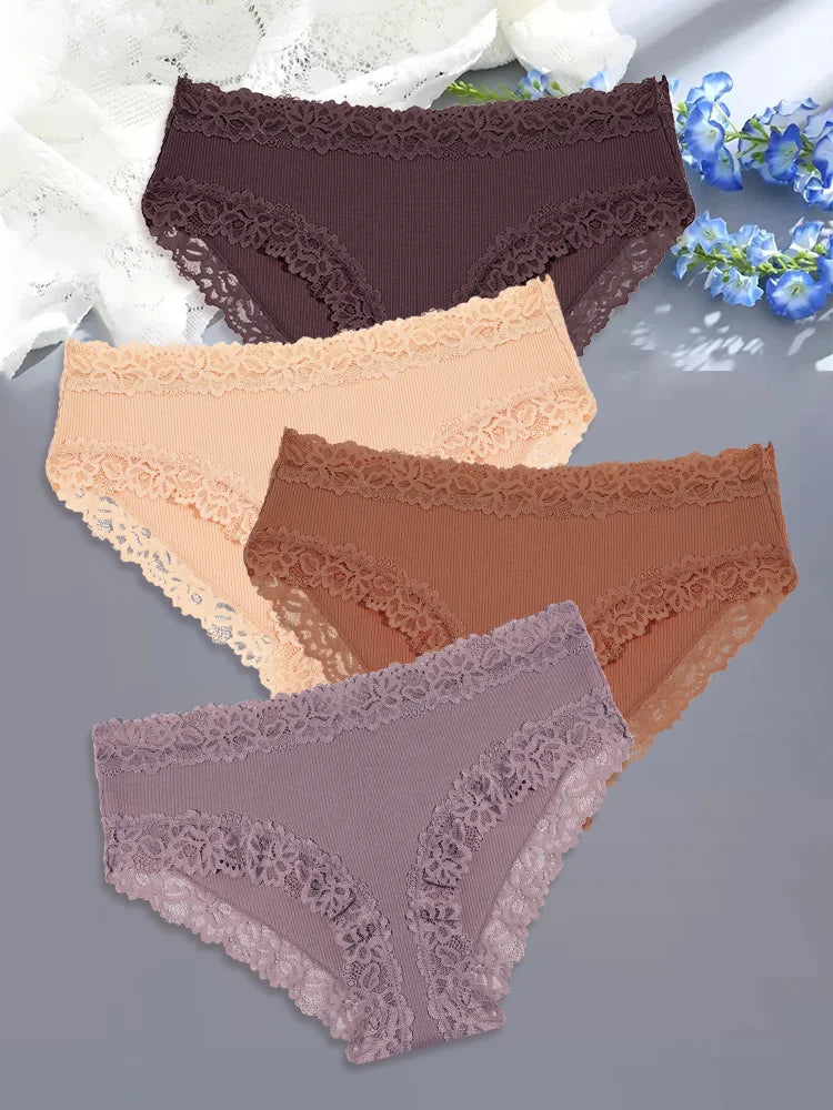 4Pcs Sexy Cotton Lace Panty Women Low Waist Panties Underwear S-XL Solid Color Ladies Briefs Lingere Underware Comfortable Women