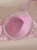 2Pcs Set Women's Sexy Bras Thin Lace Underwire Push-Up Soft Bra Adjustable Women's Underwear Set No Lining Breathable Comfortable