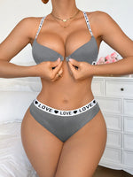 New Ribbed Women's Underwear Set Letter Strap Underwear Front-Clasp Push-Up Bra Comfy Daily Female Bra Set