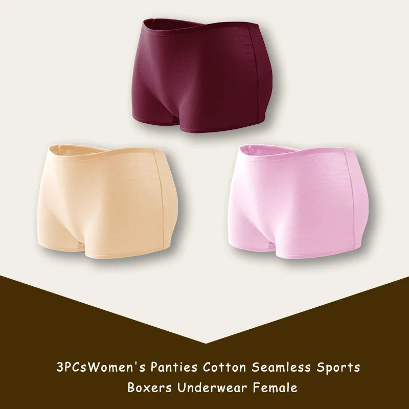 3PCS/SET Women Panties Cotton Seamless Sports Boxers Underwear Female Solid Color Briefs Cozy Lingerie Intimate Underpants XS-XL
