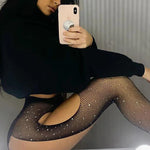 Summer Shiny Hollow Out Transparent Fishnet Pantyhose Charming Women Underwear Glitter Bright Tights Crotchless Gothic Stockings