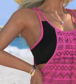 Hot Pink Patchwork Two Piece Swimsuit Women Drawstring Side Tank Top High Waist Short Tankini Beach Bathing Suit Swimwear 2026