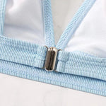 2023 New Sexy V-Neck Ribbed Bikini High Waist Swimsuit Women Solid Push Up Swimwear Female Bathing Suit Bikini Set Beachwear