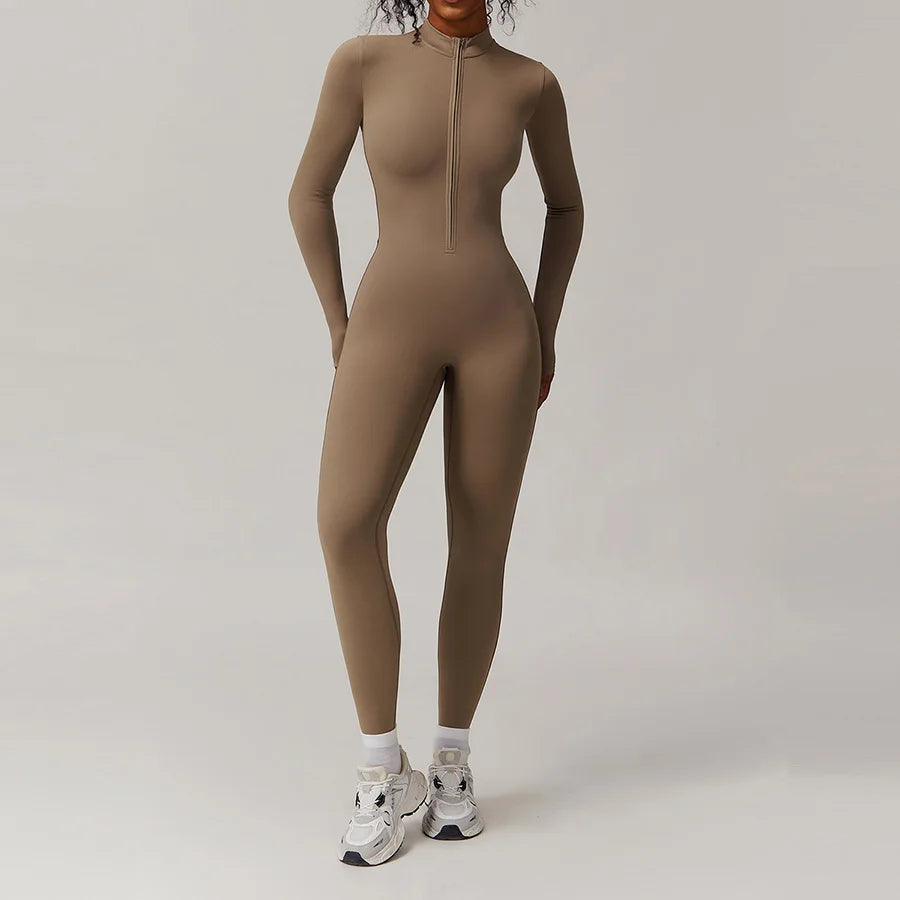 Zipper Workout Jumpsuit Sports Overalls Women Gym Clothing Running Long Sleeves Fitness Gym Tracksuit Short Sportswear Yoga Set