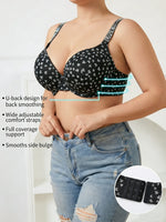 Women's Plus Size Push Up Bra Rhinestone Wide Shoulder Strap Underwear Comfortable Side-Breast-Enhancing Underwire Bra