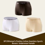 3Pcs Women's Cotton Boxers Panties Seamless Sports Underwear Female Solid Color Briefs Lingerie Intimate Underpant Finetoo S-XXL