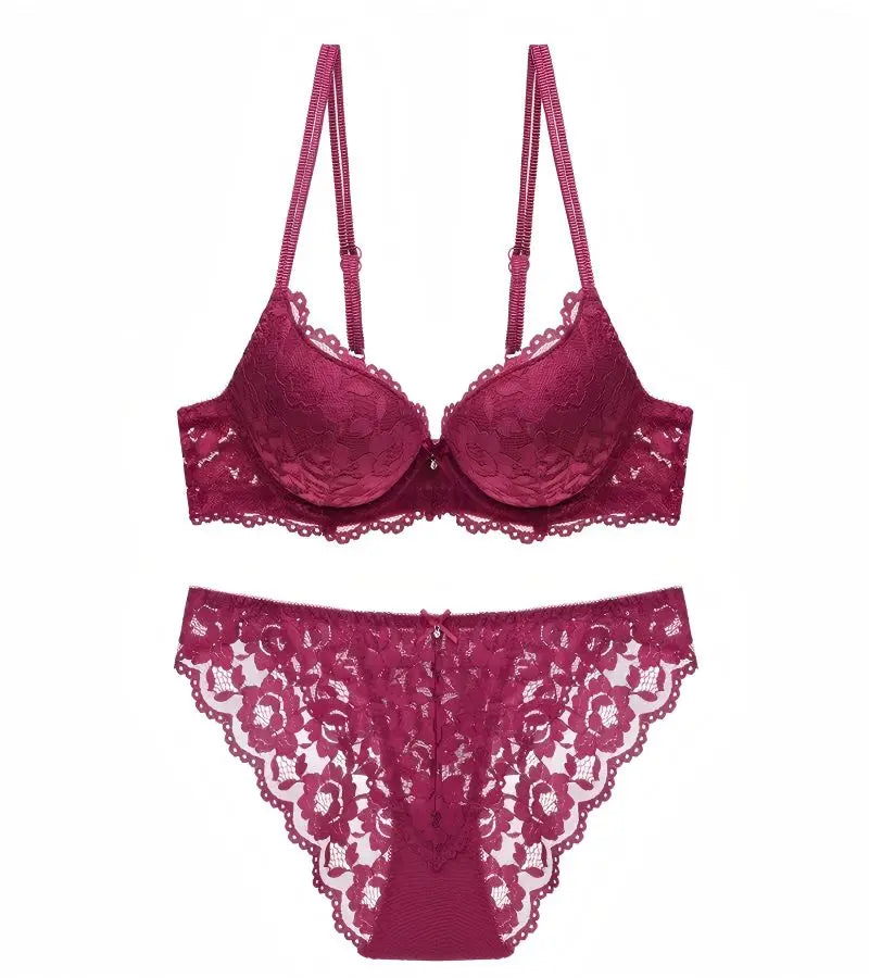 Hollow Lace Floral Sexy lingerie set Bow Padded Push Up women's bra Suitable for Small Busts sexy bras and panties