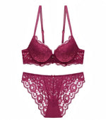 Hollow Lace Floral Sexy lingerie set Bow Padded Push Up women's bra Suitable for Small Busts sexy bras and panties