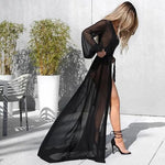 See Through Chiffon Cardigans Robes Women Bikini Cover-Ups Swimsuit Smock Long Beach Dress with Belt Sexy Bathing Suit Cover Up