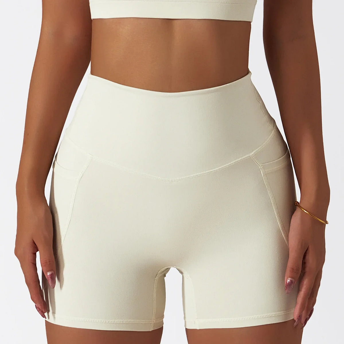Comfortable Skin Friendly Summer High Waist Yoga Shorts Gym Hip Lift Pants Pocket Breathable Running Cycling Sports Shorts Women