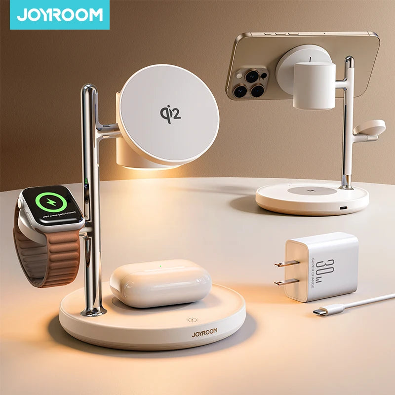 Joyroom 4-in-1 Qi2 Fast 15W Wireless Charger Magnetic Charging Station For iPhone 16-12 Series For iWatch For AirPods 4/3/2/Pro