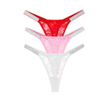 3pcs Sexy Thongs Lace Women Underwear Perspective Floral Panties Low Rise Two Shiny Belts G-string Comfortable Intimate Lingerie