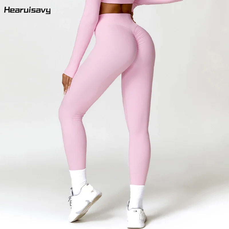 Hearuisavy Summer Scrunch Gym Leggings Woman Workout Pants Female Running Tights Push Up Yoga Pants High Waist Sports Leggings