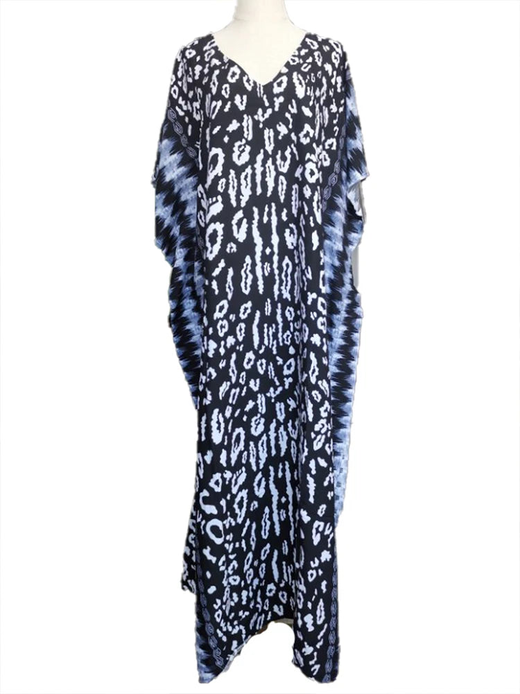 2025 Loose Boho Style Maxi Dress Print Face Swim Suit Cover-up Bohemian Dress Robe Plage Kaftan Maxi Dress Beach Wear Tunics