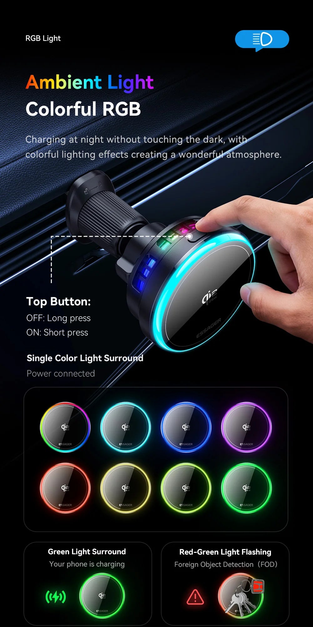 Essager QI2.2 25W Magnetic Car Phone Holder Wireless Charger Stand For iPhone 17 16 15 Pro Max Charging for Magsafe Car Charger