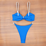Sexy Bikini Swimsuit Women's Separate Thickened High Elasticity Swimming Costume with Chest Pad No Steel Support for Water