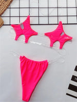 Sexy Micro Bikini 2025 Women Pentagram Design Transparent Swimwear Neon Clear Strap See Through Thong Swimsuit Traje De Baño