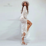 New Arrivals Sexy Beach Cover up Crochet Women Swimwear Rash Guard Beach Kaftan Wrap Dress Robe de Plage Saida de Praia #Q194
