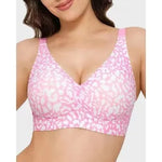 Leopard Print Deep V Seamless Wire-free Everyday Bra Comfortable and Breathable Full Cup Support Pink Leopard Print Bra Sostén