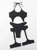 Sexy Black One Piece Swimsuit Women 2025 Hollow Out Push Up Suspenders Panties Thong Swimwear Beach Bathing Suit Swimming Bikini