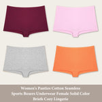 New 4PCS Women's Panties Cotton Seamless Sports Boxers Underwear Female Solid Color Cozy Lingerie Intimate Underpants XS-XL