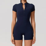 Hearuisavy Summer Women's Short Sleeved Sports Overalls Running Yoga Jumpsuit High Stretch Push Up Fitness Bodysuit With Zipper