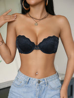 2Pcs Strapless Women's Bra Floral Lace Underwear Anti-Slip Push up Bra Comfortable Backless Underwire Lingerie