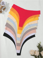 10PCS/Set Seamless Ice Silk Panties Women V-Waist Underwear Sexy Sports Briefs Panties Female Soft Ultra-thin Lingerie G-string