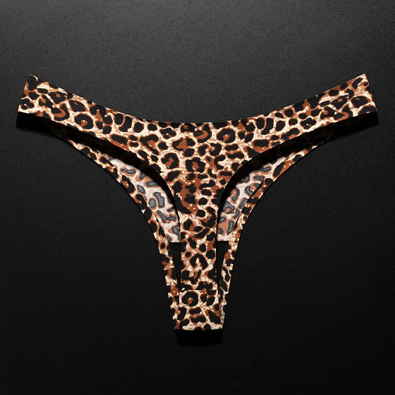 Ice Silk Leopard Women Panties Sexy G String Thong Seamless Underwear T Back Candy Color Girls Briefs Underpants Plus Size M-XXL