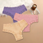 3Pcs Women Cotton Brazilian Pants Sexy Lace Brazilian Briefs Low Waist Floral Solid Color G-string Breathable Soft Lingerie
