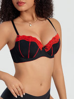 Women's Sexy Contrast Color Lace Push Up Bra Underwire Adjustable Straps Red Lace Trim Comfortable Lingerie