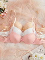 3-Pack Ribbed Women's Underwear Set Everyday Push up Bra Lace Trim Splicing Sexy Bras Comfortable Thin Cup Underwire Women's Bra