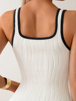 Sexy White Patchwork One Piece Swimsuit 2025 Women Vintage Ribbed Backless Slim Swimwear Summer Holiday Bathing Suits Monokini