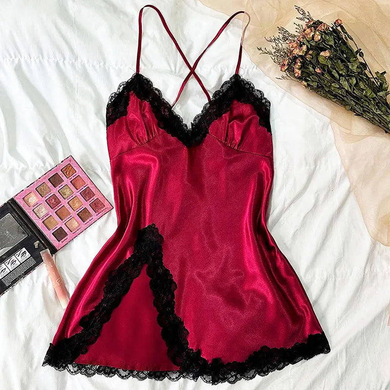Summer Nightwear Women's Satin Pajama Set Fashion V-Neck Lace Strap Nightwear Loungewear For Sleeveless Pink Nightwear Set